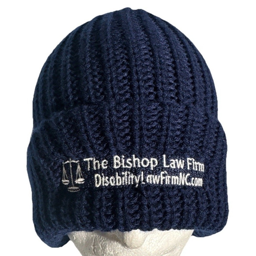 Bishop Law Service Chunky Knit‎ Beanie Winter Work Casual Hat Cap Navy Blue